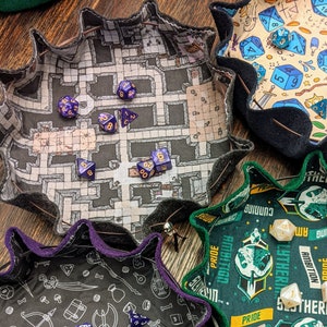 Felt Dice Bag / Tray-in-one! 63 Geeky fabric choices - dice set INCLUDED - unique gamer gift - D&D - Magic the Gathering - Tabletop gamer