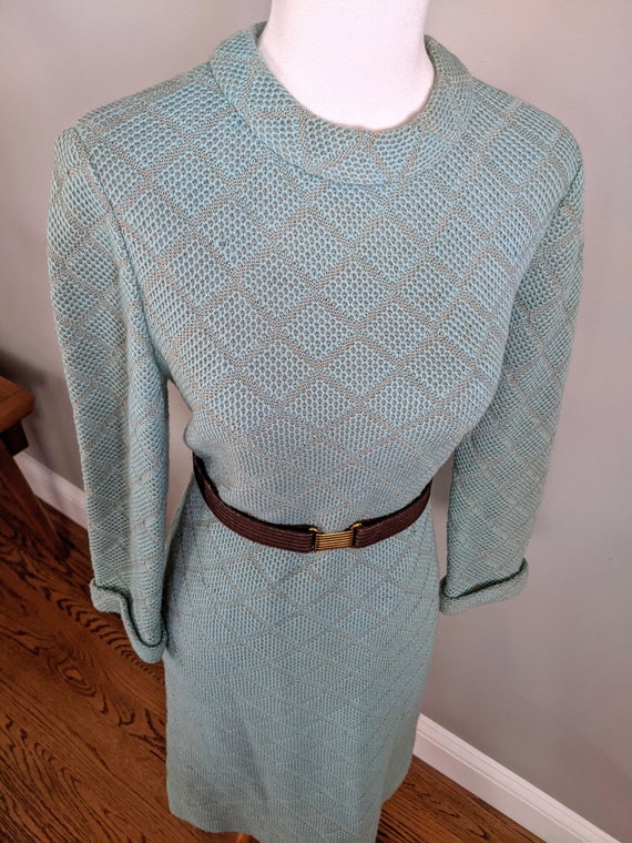 Vintage 1960's Blue/Green and Gray/Tan Knit Mod S… - image 8