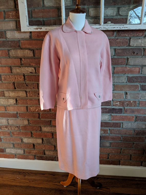 Vintage 1950's Spring Pink Knit Skirt Set Knits by