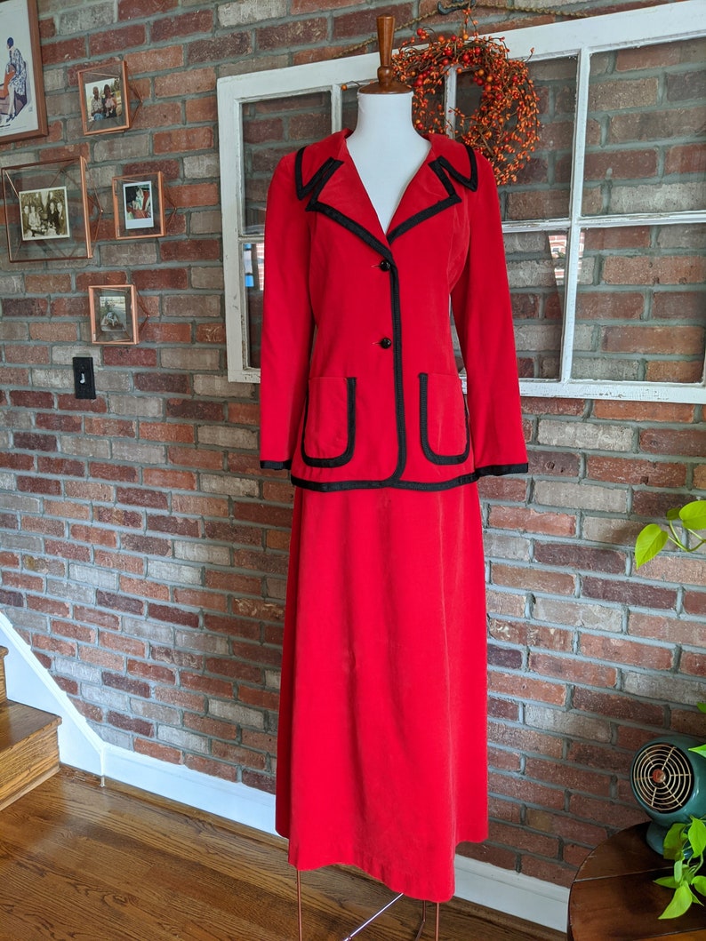 Vintage 1970's Young Dimensions by Saks Fifth Avenue Red Maxi Skirt Suit Set w/black details image 1