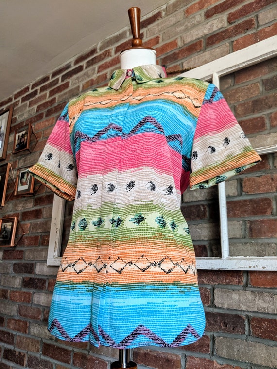 Vintage 1980's Rainbow Tropical Multicolored Shir… - image 5