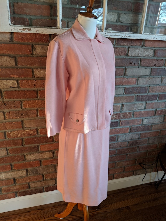 Vintage 1950's Spring Pink Knit Skirt Set Knits b… - image 3