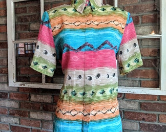 Vintage 1980's Rainbow Tropical Multicolored Shirt by Alfred Dunner