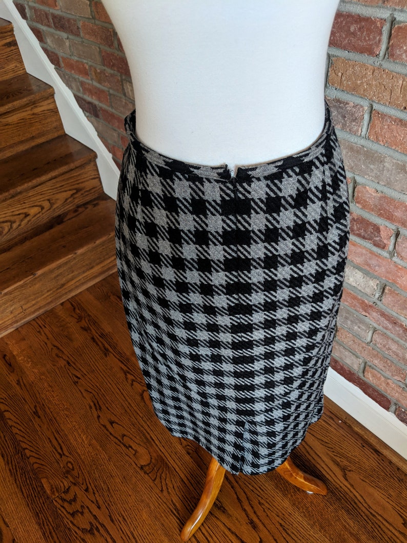 Vintage 1980's Bill Blass Black and Gray Checkered Skirt image 9