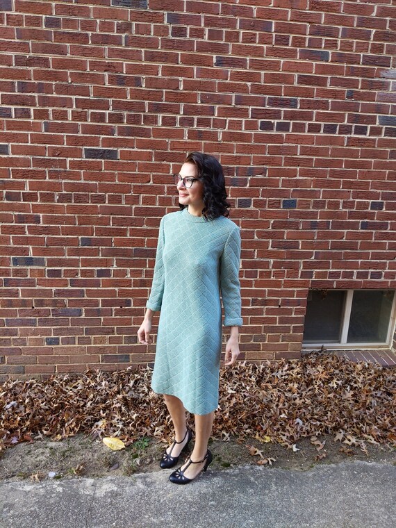 Vintage 1960's Blue/Green and Gray/Tan Knit Mod S… - image 2