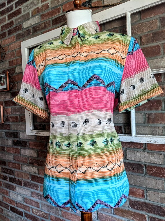 Vintage 1980's Rainbow Tropical Multicolored Shir… - image 4