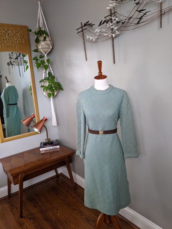 Vintage 1960's Blue/Green and Gray/Tan Knit Mod S… - image 3