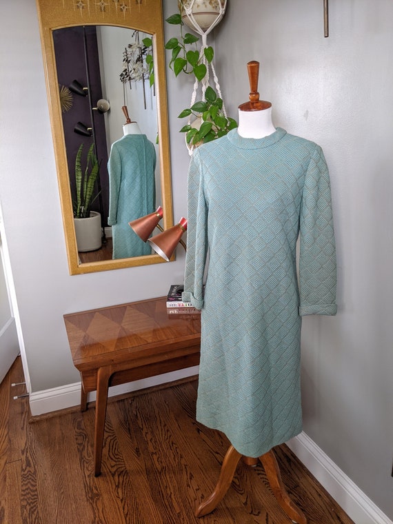 Vintage 1960's Blue/Green and Gray/Tan Knit Mod S… - image 6