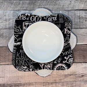 King of Kings Microwave Bowl Cozy, reversible, set of 2, microwave bowl cozy, cotton, hot or cold bowl holder, God, Jesus, Chalkboard