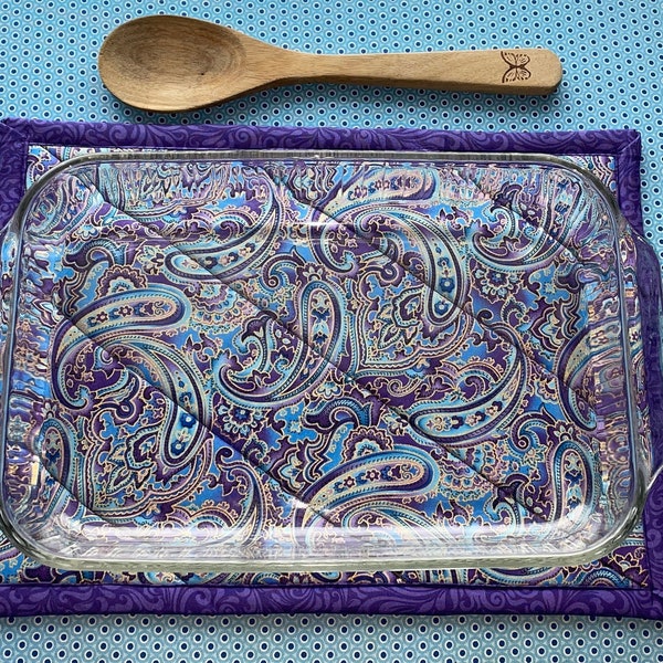 Purple Paisley Quilted Hot Pad, Trivet, Large Hot Pad, Mother's Day, Casserole Hot Pad,  Housewarming Gift, Kitchen, Baking, Blue & Purple