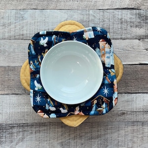 Nativity Microwave Bowl Cozies, reversible, set of 2, microwave bowl cozy, cotton, hot or cold bowl holder, Christmas, Bethlehem, Jesus,