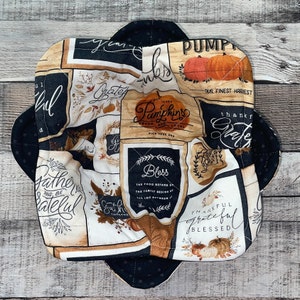 Fall Blessing Microwave Bowl Cozies, reversible, set of 2, cotton, hot cold bowl holder, Pumpkins, Grateful Fall, Autumn, Thanksgiving