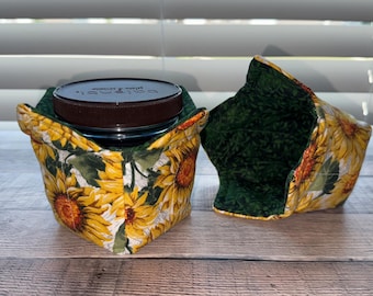 Sunflower Ice Cream Pint Cozy: Reversible Quilted Cup Cozy