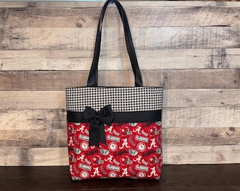 Alabama Tote Bag, Handbag, Adult size Tote, 12x15, Shoulder Bag, Purse, Ribbon & Bow