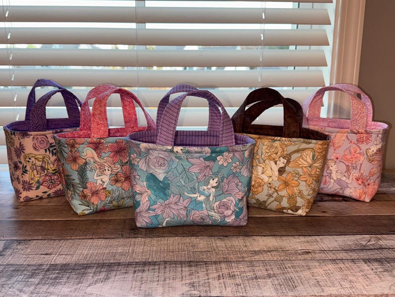 Disney Princess Tote Bag, Kids Purse, Gift Bag, Reversible, Rapunzel, Belle, Jasmine, Snow White, Aurora, Mulan, Ariel, Cinderella image 1