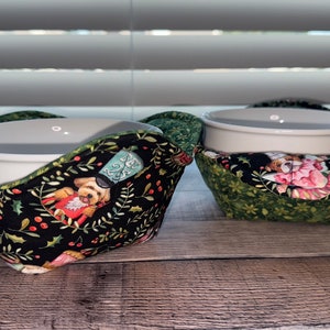 Dog Nutcracker Microwave Bowl Cozy, reversible, set of 2, microwave bowl cozy, cotton, hot or cold bowl holder, Christmas, Holidays, Puppy