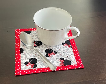 Minnie Mouse Handmade Fabric Coaster Mug Rugs Set of Four, Disney Coaster
