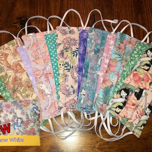 Disney Princess Face Mask, Reversible,  Reusable, Washable, 2 sided, Cotton, Adult Mask, Handmade in USA, Floral Face Mask