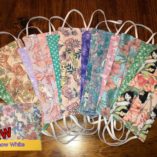 Disney Princess Face Mask, Reversible,  Reusable, Washable, 2 sided, Cotton, Adult Mask, Handmade in USA, Floral Face Mask