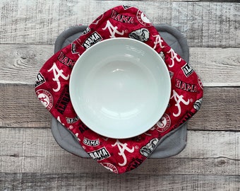 Alabama Bowl Cozies, Tide, Bama, reversible, set of 2, microwave bowl cozy, cotton, hot or cold bowl holder, Red & Gray Bowl Cozy