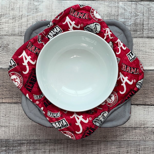 Alabama Bowl Cozies, Tide, Bama, reversible, set of 2, microwave bowl cozy, cotton, hot or cold bowl holder, Red & Gray Bowl Cozy