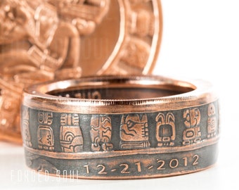 Mayan Calendar Handcrafted Ring From 1 oz .999 Fine Copper Round (Patina Finish)