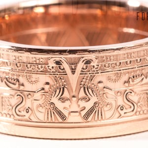 Aztec Calendar Handcrafted Coin Ring. From 1oz .999 Fine Copper Round (Polished Finish)