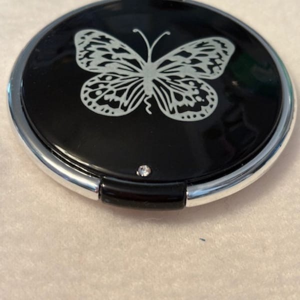 Butterfly Dual Pocket or Purse Compact Mirror with Faux Diamond Accent