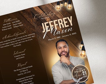 Woodgrain Funeral Program Template: Nostalgic Nights Celebration of Life (Digital Download)