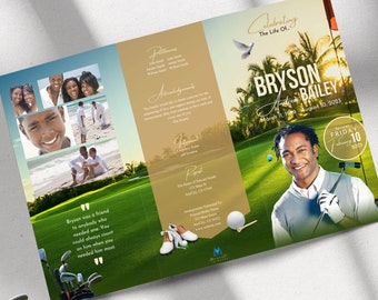 11x17" Trifold | Legend Of The Fairway - Golf Theme | Funeral Program | Celebration of Life Program | Memorial | Digital | Canva Template