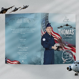 Cartel grande plegable de 17 x 11 / Saludo en vuelo - Programa de funeral de la Fuerza Aérea de EE. UU. / Celebración de la vida / Memorial / Descarga digital / Plantilla de Canva