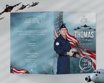 US Air Force Funeral Program: 'Soaring Salute' Bifold Template (Digital Download)