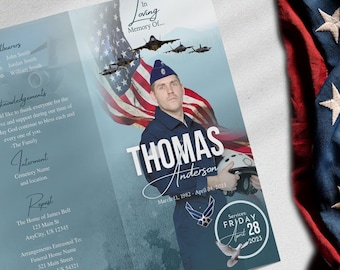 US Air Force Funeral Program: 'Soaring Salute' Trifold Template (Digital Download)
