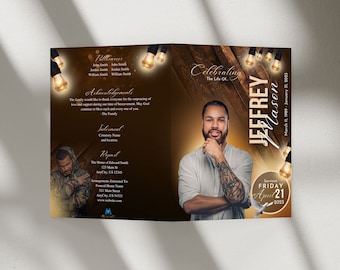 Woodgrain Funeral Program Template: 8.5x11 Bifold, Celebration of Life (Digital Download)