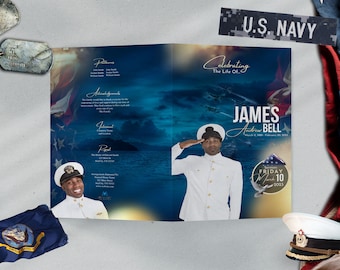 Navy Funeral Program: Sailor's Farewell, Celebration of Life (Digital Download, Canva Template)