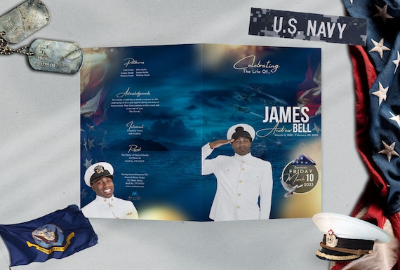 17&quot;x11&quot; Large Bifold | Sailors Farewell - Navy Funeral Program | Celebration of Life | Memorial Keepsake | Digital Download | Canva Template