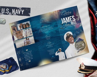 11x17" Trifold | Sailors Farewell - Navy Funeral Program | Celebration of Life Program | Memorial | Digital Download | Canva Template | Obit
