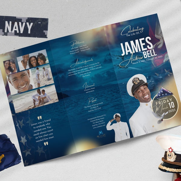 11x17" Trifold | Sailors Farewell - Navy Funeral Program | Celebration of Life Program | Memorial | Digital Download | Canva Template | Obit