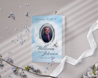 8.5x11 Small Bifold | Heavenly Blue Skies Funeral Program | Celebration of Life | Memorial Keepsake | Digital Download | Canva Template