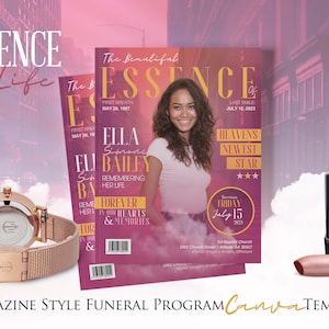 17x11 Booklet (8 pages) | The Essence of Life Magazine Style Funeral Program | Celebration of Life | Digital Download | Canva Template