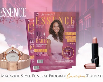 17"x11" Booklet (8 pages) | The Essence of Life Magazine Style Funeral Program | Celebration of Life | Digital Download | Canva Template