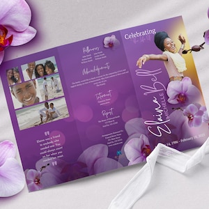 11x17" Trifold | Purple Floral Funeral Program | Celebration of Life Program | Memorial Keepsake | Digital Download | Canva Template | Obit
