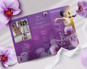 11x17" Trifold | Purple Floral Funeral Program | Celebration of Life Program | Memorial Keepsake | Digital Download | Canva Template | Obit