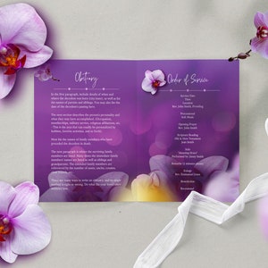 17x11 Large Bifold Purple Floral Funeral Program Celebration of Life Memorial Keepsake Digital Download Canva Template image 4