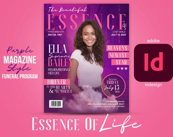 Purple Magazine Style Funeral Program Template (Digital Download)
