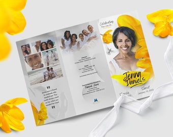 Yellow Floral Funeral Program: Celebration of Life Keepsake (Digital Download)