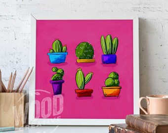 Cactus Love, 8x8 Print, Digital Illustration, Cactus Art, Home Decor, Art Print, Wall Art, Wall Decor, Cactus Decor