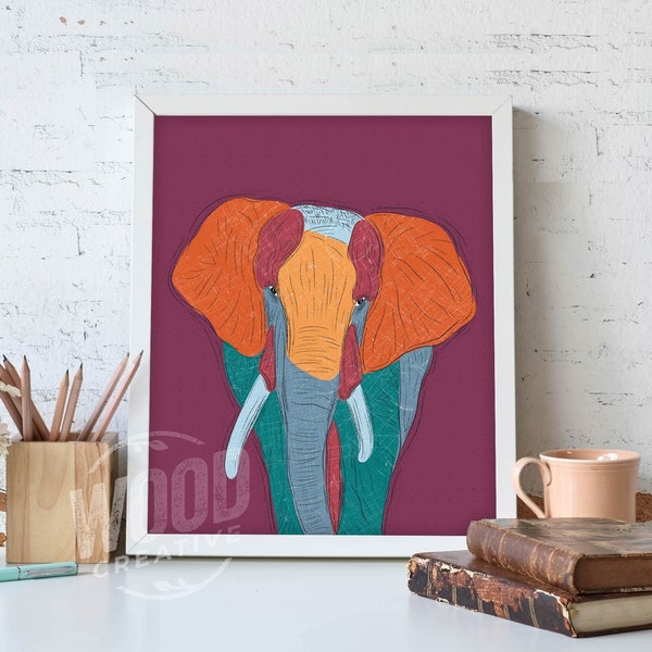 Elephant Love Original Print, 8x10 Print, Art Print, Illustration, Elephant Art, Elephant Decor, Home Decor, Wall Art, Wall Decor, Safari