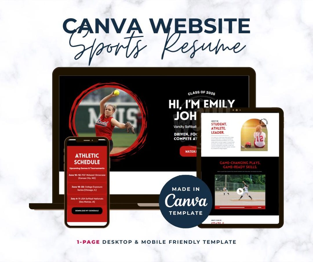Customizable Canva Sports Resume Website; One-page Template; Landing ...