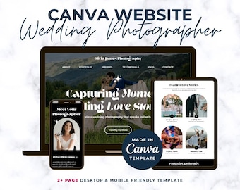Customizable Canva Wedding Photographer Website; Photography Portfolio Website; Small Business Multi-Page Template; Wedding Photography